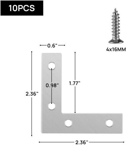 10PCS L Shape Flat Brackets Mending Plates, Stainless Steel Flat L Brackets, Flat Angle Corner Brace Bracket, Heavy Duty L Corner Brace Joining Plate with Screws (L 40 mm x 40 mm) in Saudi Arabia