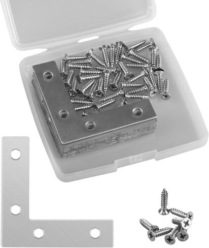 10PCS L Shape Flat Brackets Mending Plates, Stainless Steel Flat L Brackets, Flat Angle Corner Brace Bracket, Heavy Duty L Corner Brace Joining Plate with Screws (L 40 mm x 40 mm) in Saudi Arabia