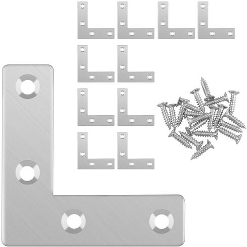 10PCS L Shape Flat Brackets Mending Plates, Stainless Steel Flat L Brackets, Flat Angle Corner Brace Bracket, Heavy Duty L Corner Brace Joining Plate with Screws (L 40 mm x 40 mm) in Saudi Arabia