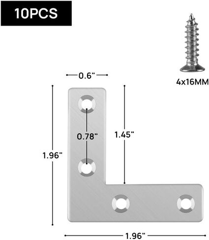 10PCS L Shape Flat Brackets Mending Plates, Stainless Steel Flat L Brackets, Flat Angle Corner Brace Bracket, Heavy Duty L Corner Brace Joining Plate with Screws (L 40 mm x 40 mm) in Saudi Arabia