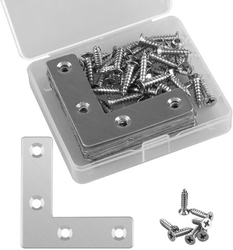 10PCS L Shape Flat Brackets Mending Plates, Stainless Steel Flat L Brackets, Flat Angle Corner Brace Bracket, Heavy Duty L Corner Brace Joining Plate with Screws (L 40 mm x 40 mm) in Saudi Arabia