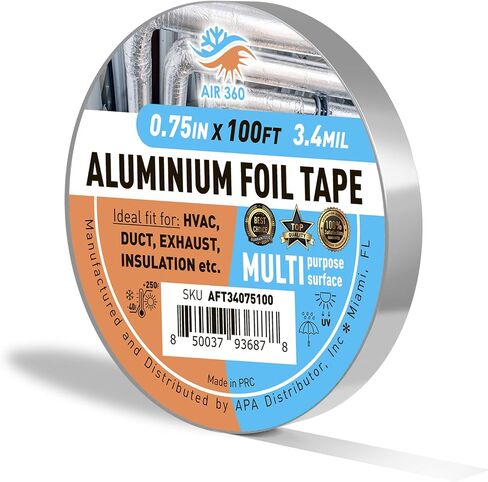 Heavy Duty 0,75" x100 ft Aluminum Foil Tape for HVAC and Pipe Repair - 0.75 Inch Heat Resistant Duct Tape for Air Conditioner Sealing, Waterproof, High Temp Insulation, and Ventilation Ducts in Saudi Arabia