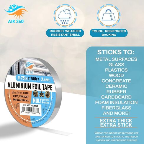 Heavy Duty 0,75" x100 ft Aluminum Foil Tape for HVAC and Pipe Repair - 0.75 Inch Heat Resistant Duct Tape for Air Conditioner Sealing, Waterproof, High Temp Insulation, and Ventilation Ducts in Saudi Arabia