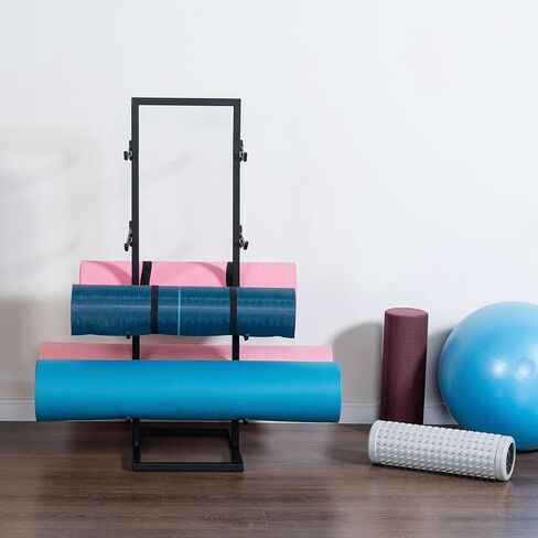 MyGift 4 Tier Modern Matte Black Metal Multi-Level Foam Roller Holder, Freestanding Double Sided Yoga Mat and Gym Exercise Equipment Rack, Holds 8 Mats in Saudi Arabia
