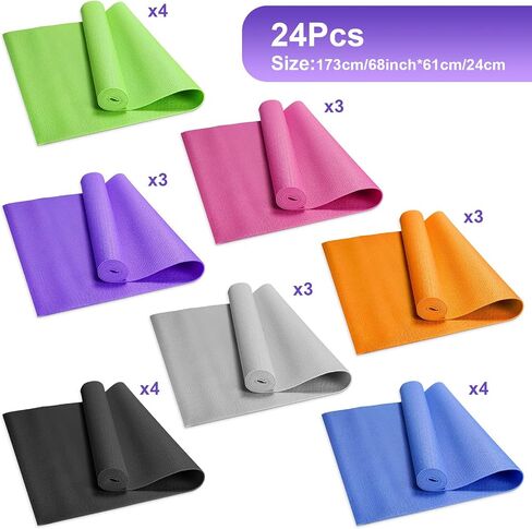 24 Pcs 3 mm Thick Yoga Mat Bulk, 68.11 x 24.02 Inches Exercise Workout Mat Non Slip Fitness Yoga Pad for Women Kids Gym Home Yoga Pilates, Reliable Sturdy Material and Easy to Clean (Multicolor) in Saudi Arabia