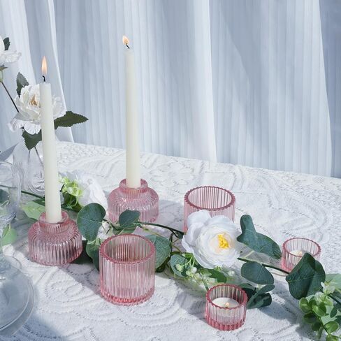 VOHO 6pcs Gold Candlestick Holders & Votive Candle Holders Convenience Combination, Gold Candle Holders for Centerpiece Table Decorations, Ribbed Candle Holder for Wedding/Bridal Shower Decorations in Saudi Arabia