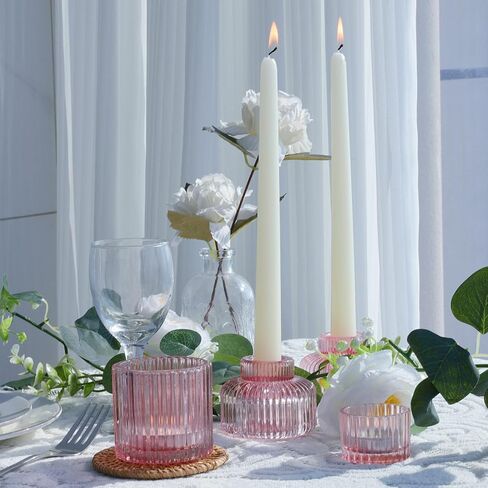 VOHO 6pcs Gold Candlestick Holders & Votive Candle Holders Convenience Combination, Gold Candle Holders for Centerpiece Table Decorations, Ribbed Candle Holder for Wedding/Bridal Shower Decorations in Saudi Arabia