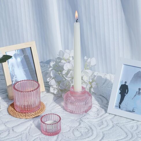 VOHO 6pcs Gold Candlestick Holders & Votive Candle Holders Convenience Combination, Gold Candle Holders for Centerpiece Table Decorations, Ribbed Candle Holder for Wedding/Bridal Shower Decorations in Saudi Arabia