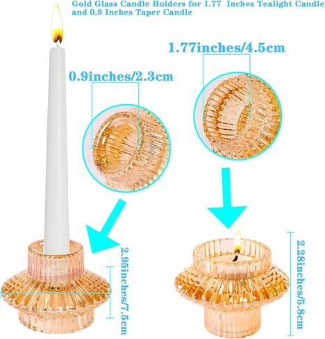 Gold ​Votive​ Candle Holders - Glass Candlestick Holders for Tealight/Taper Candle Set of 6 Wedding and ​Tables Centerpieces Decorative, Fall, Party, Christmas Decor… in Kuwait