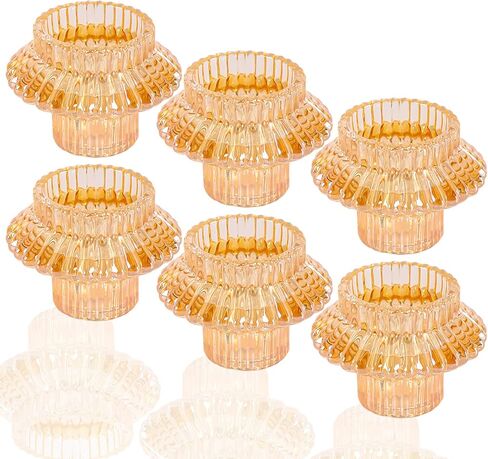 Gold ​Votive​ Candle Holders - Glass Candlestick Holders for Tealight/Taper Candle Set of 6 Wedding and ​Tables Centerpieces Decorative, Fall, Party, Christmas Decor… in Kuwait