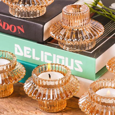 Gold ​Votive​ Candle Holders - Glass Candlestick Holders for Tealight/Taper Candle Set of 6 Wedding and ​Tables Centerpieces Decorative, Fall, Party, Christmas Decor… in Kuwait