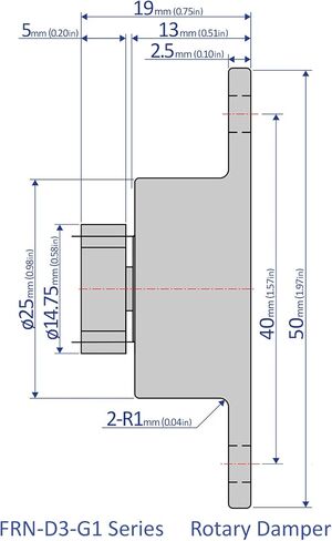 Bansbach Easylift FRN-D3-R252 G1 مخمدات دوارة/قياسية، 50 مم × 25 مم × 13 مم in Kuwait