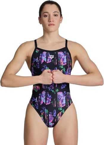 ARENA Performance Rose Texture Women's Swimsuit X Cross Back One Piece MaxLife Pool Training Suit for Competitive Swimmers in Saudi Arabia