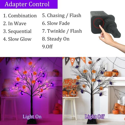 [Timer & 8 Modes] 4 Ft Lighted Black Halloween Tree with Timer 56 LED Orange & Purple Lights with 12 Jack-O-Lantern Pumpkin & Bats Lights,Halloween Spooky Tree for Outdoor Indoor Home Yard Decor in Saudi Arabia