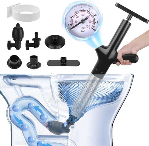 High Pressure Toilet Plunger, 9 in 1 Air Plunger for Toilet Power Plunger Toilet Clog Remover with Real-Time Barometer Drain Clog Remover Tools for Toilets Sink Kitchen Bathroom Clogged Pipe in Kuwait