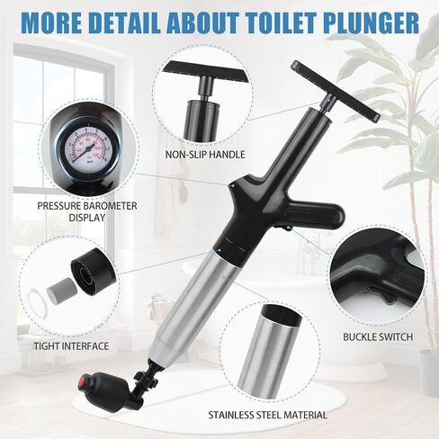 High Pressure Toilet Plunger, 9 in 1 Air Plunger for Toilet Power Plunger Toilet Clog Remover with Real-Time Barometer Drain Clog Remover Tools for Toilets Sink Kitchen Bathroom Clogged Pipe in Kuwait