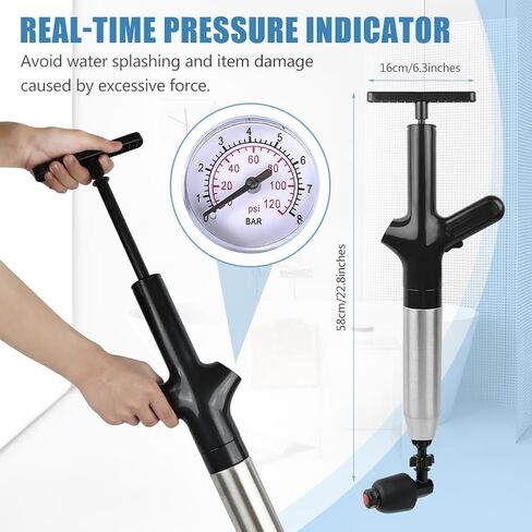 High Pressure Toilet Plunger, 9 in 1 Air Plunger for Toilet Power Plunger Toilet Clog Remover with Real-Time Barometer Drain Clog Remover Tools for Toilets Sink Kitchen Bathroom Clogged Pipe in Kuwait