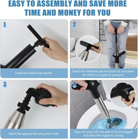 High Pressure Toilet Plunger, 9 in 1 Air Plunger for Toilet Power Plunger Toilet Clog Remover with Real-Time Barometer Drain Clog Remover Tools for Toilets Sink Kitchen Bathroom Clogged Pipe in Kuwait