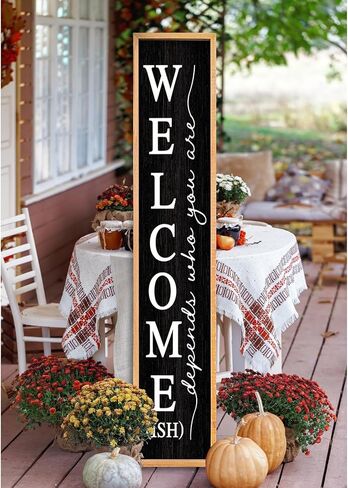 Welcome-ish Sign for Front Porch Standing 45"X9" Large Farmhouse Outdoor Wood Framed Home Vertical Tall Funny Large Welcome Signs For Rustic Modern Outside Front Door Wall Decor (Black) in Saudi Arabia