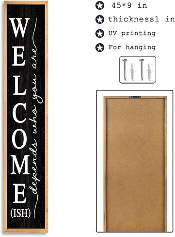 Welcome-ish Sign for Front Porch Standing 45"X9" Large Farmhouse Outdoor Wood Framed Home Vertical Tall Funny Large Welcome Signs For Rustic Modern Outside Front Door Wall Decor (Black) in Saudi Arabia