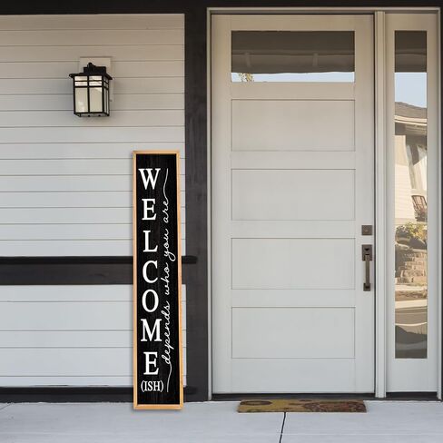 Welcome-ish Sign for Front Porch Standing 45"X9" Large Farmhouse Outdoor Wood Framed Home Vertical Tall Funny Large Welcome Signs For Rustic Modern Outside Front Door Wall Decor (Black) in Saudi Arabia