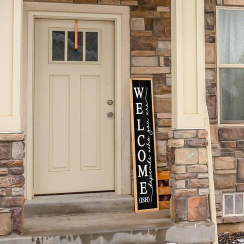 Welcome-ish Sign for Front Porch Standing 45"X9" Large Farmhouse Outdoor Wood Framed Home Vertical Tall Funny Large Welcome Signs For Rustic Modern Outside Front Door Wall Decor (Black) in Saudi Arabia