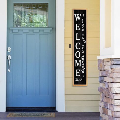 Welcome-ish Sign for Front Porch Standing 45"X9" Large Farmhouse Outdoor Wood Framed Home Vertical Tall Funny Large Welcome Signs For Rustic Modern Outside Front Door Wall Decor (Black) in Saudi Arabia