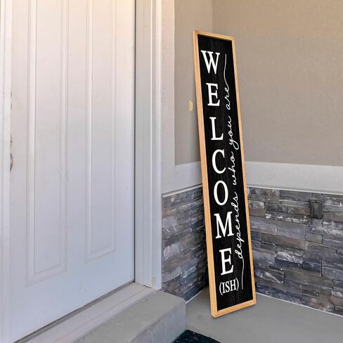 Welcome-ish Sign for Front Porch Standing 45"X9" Large Farmhouse Outdoor Wood Framed Home Vertical Tall Funny Large Welcome Signs For Rustic Modern Outside Front Door Wall Decor (Black) in Saudi Arabia