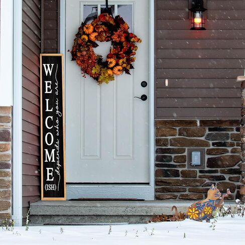 Welcome-ish Sign for Front Porch Standing 45"X9" Large Farmhouse Outdoor Wood Framed Home Vertical Tall Funny Large Welcome Signs For Rustic Modern Outside Front Door Wall Decor (Black) in Saudi Arabia