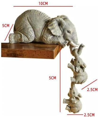 Elephant Sitter Mothers Hanging Two Babies Statue Hanging Off The Edge of a Shelf or Table, Hand-Painted Resin Collections Figurines for Mother Feets Day(3 PCS), White, RXZE6 in Saudi Arabia