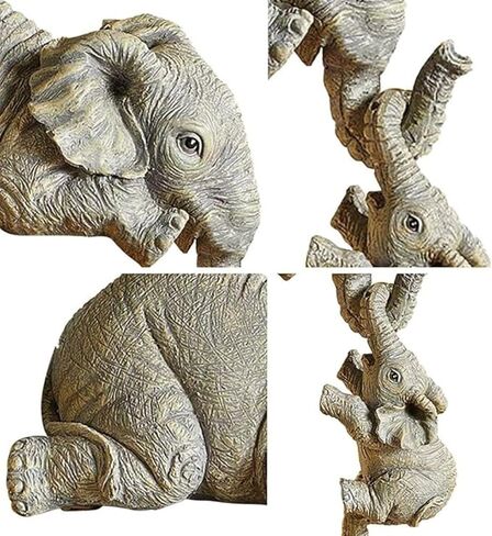 Elephant Sitter Mothers Hanging Two Babies Statue Hanging Off The Edge of a Shelf or Table, Hand-Painted Resin Collections Figurines for Mother Feets Day(3 PCS), White, RXZE6 in Saudi Arabia