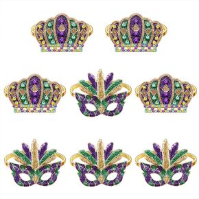 مجموعة حلقات المناديل المكونة من 8 قطع، حلقات منديل على شكل قلب من حجر الراين على شكل قلب شامروك فلور دي ليز لوضع الطاولة وحامل مناديل ذهبية لعيد الحب في عيد القديس باتريك ماردي غرا ديكور طاولة العطلة (النمط E) in Kuwait