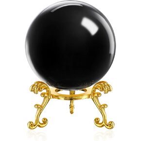 60mm Black Crystal Balls Glass Decorative Ball for Home Decoration Healing Sphere with Gold Stand Fengshui Balls Ornaments for Women Gift