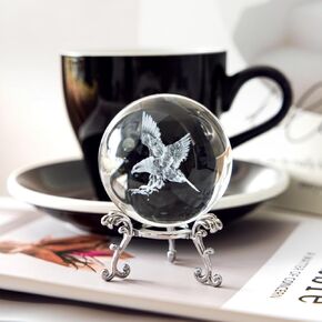 3D Eagle Crystal Ball with Stand Laser Etched Glass Eagle Statue Glass Spheres Decorative Balls(60mm)