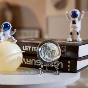 60mm(2.3inch) Moon Crystal Ball Paperweight 3D Laser Engraved Moon Glass Ball with Stand Home Art Decor Crafts
