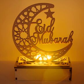 Eid Crafts Night Light, Ramadan (EID) Mubarak Lamp Decorations, 3D Handmade Wooden Moon Star LED Lights Decor, Eid Ornaments Gift for Muslims, Islamic Wall Table Décor