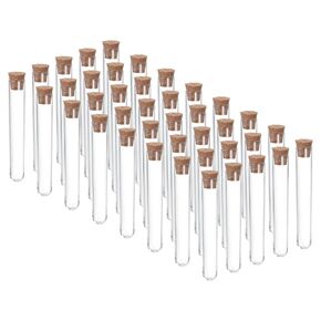 PATIKIL 3ml Plastic Test Tubes with Cork Stoppers, 40Pcs 60x12mm Tubes for Scientific Party Decoration Candy Bead Storage Bath Salt Lab Use, Clear