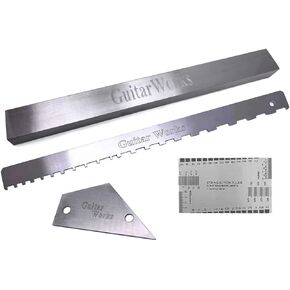 4 Pieces Guitar Luthier Tools Set Unilateral Notched Guitar Neck Straight Edge String Action Gauge Ruler Fret Rocker Fret Leveling Beam Set Up Tool for Guitar Fretboard and Frets