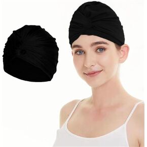 Swim Cap Women Retro Turban Cap Anti Slip Swimming Cap for Long Hair Pleated Knotted Swim Cap for Short Hair Bathing Cap Extra Large Swim Cap Elastic Comfort Cap for Swim Sleeping Spa Shower