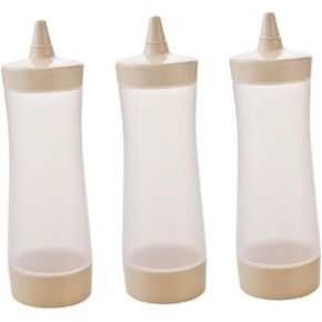 3pcs Dressing Condiments Vinegar Oil and Bottle Squirt Squeeze Crafts Beige Reataurant Bbq Condiment With Dispenser Tip Clear Jam Kitchen Dressings Syrup Sauces Dispensers Mustard