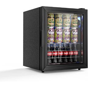 75 Can Beverage Refrigerator, Freestanding Mini Fridge With Glass Door and Adjustable Shelving, Small Beverage Fridge for Beer, Soda Drink and Wine, Perfect for Home, Office, Dorm, and Bar