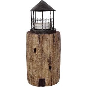 18.5"H Rustic Wood Lighthouse Candle Holder, Beach Ocean Themed Lighthouse Candle Holder,Nautical Style Beach Bathroom Decor, Coastal Farmhouse Candle Holder for Bathroom, Living Room Table Decor