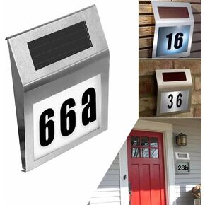 Solar-powered Address Sign, IP44 Waterproof LED Illuminated Address Sign for Houses,Solar Powered Wall Mount Address Numbers Signs,Garden,Street,Yard and Home
