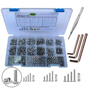 1520Pcs Nuts and Bolts Assortment Kit Metric Screws with Washers Lock Washers M5 M4 M3 Screw Kit Stainless Steel Machine Bolts Hex Cap Head Socket