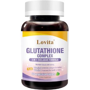 Lovita Glutathione Complex 500mg for Radiant Skin & Immunity Support | 99.8% Purity with Vitamin C, Selenium & E, Vegan, Non-GMO, Gluten-Free 60 Vegetarian Tablets