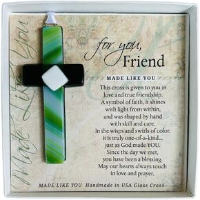 Religious Gift for Friend - Handmade in USA Glass Cross with Sentiment - Your Friendhsip is A Blessing - Celebrating Friendship- Friendship Day Gift - Christian Gift for Friend
