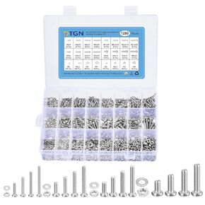 1280Pcs Nuts and Bolts Assortment Kit, M2 M2.5 M3 M4 Phillips Pan Head Machine Screws, 304 Stainless Steel Metric Machine Screws Assortment Kit with Washers