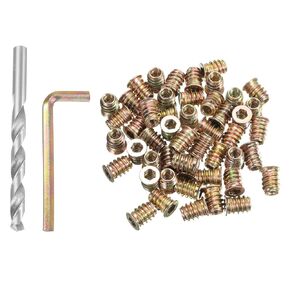 uxcell 1/4-20 x 15mm Threaded Inserts for Wood, 50pcs Threaded Inserts Nuts, Wood Insert Nuts with Hex Wrench and Drill Bit, Silver Tone