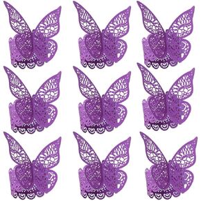 50-Pack 3D Butterfly Napkin Ring Serviette Holder Wedding Party Banquet Dinner Decor - Purple
