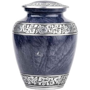 INTAJ Royal Silver Cremation Urn for Human Ashes - Adult Funeral Urn Handcrafted - Affordable Urn for Ashes - Large Urn Deal (Arcadia Black, Adult)